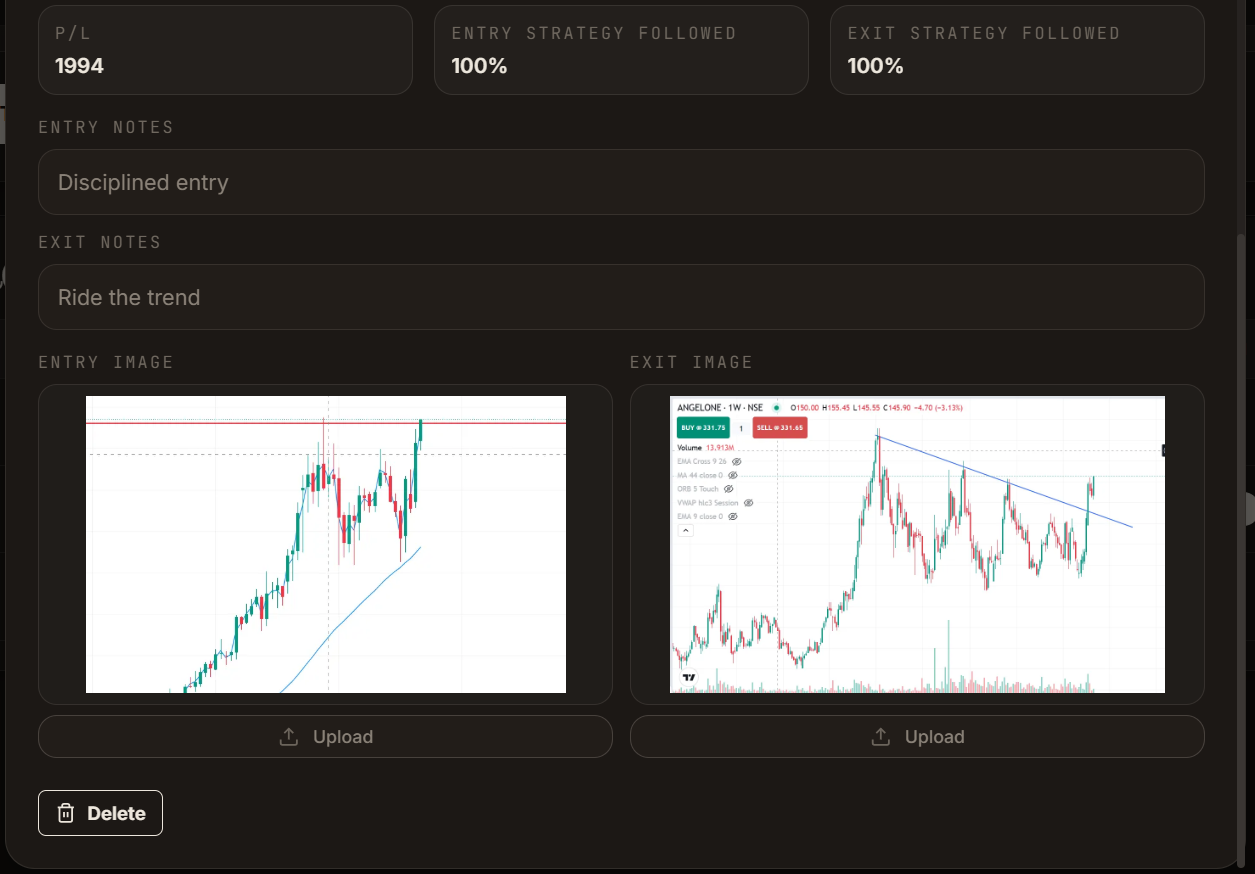 Simple trading journal trade entry and exit logging