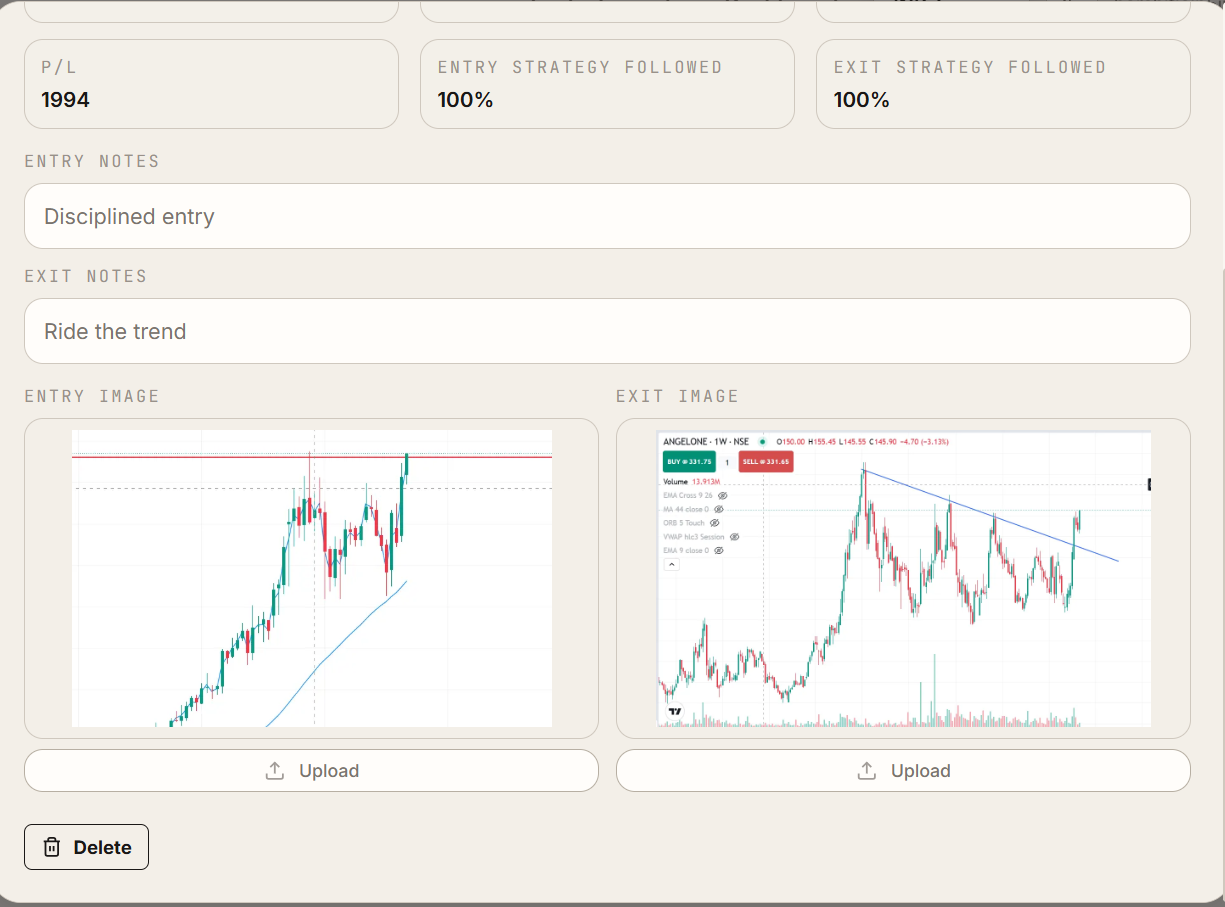 Simple trading journal trade entry and exit logging